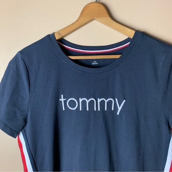 [Tommy Hilfiger] Navy Blue Red & White Striped Detail Short Sleeve Casual Dress - Picture 2 of 9